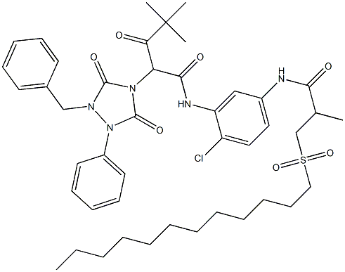 N-[2-Chloro-5-[[3-(dodecylsulfonyl)-2-methyl-1-oxopropyl]amino]phenyl]-α-(2,2-dimethyl-1-oxopropyl)-3,5-dioxo-1-phenyl-2-(phenylmethyl)-1,2,4-triazolidine-4-acetamide 구조식 이미지