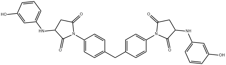 5-Pyrrolidinedione, 1, 1'-(methylenedi-4,1-phenylene)bis[3-[(3-hydroxyphenyl)amino]-2 2,5-pyrrolidinedione, 1,1'-(methylenedi-4,1-phenylene)bis[3-[(3-hydroxyphenyl)a 2,5-Pyrrolidinedione,1,1'-(methylenedi-4,1-phenylene)bis[3-[(3-hydroxyphenyl)amino]- 구조식 이미지