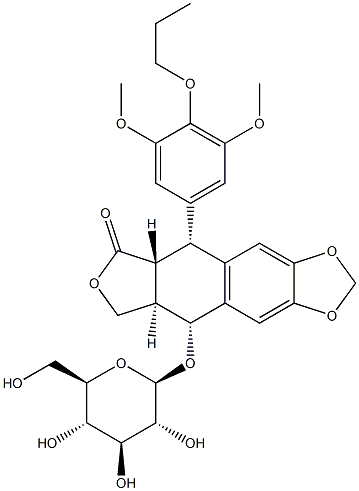 (5R,5aα)-5,8,8aβ,9-Tetrahydro-9β-(β-D-glucopyranosyloxy)-5β-(3,5-dimethoxy-4-propoxyphenyl)furo[3',4':6,7]naphtho[2,3-d]-1,3-dioxol-6(5aH)-one 구조식 이미지