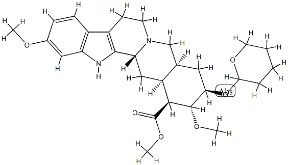 (3β,20α)-11,17α-Dimethoxy-18β-[(tetrahydro-2H-pyran-2-yl)oxy]yohimban-16β-carboxylic acid methyl ester 구조식 이미지