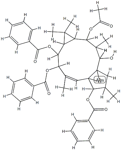 1,1a,2,3,4,6,7,10,11,11a-Decahydro-1,1,3,6,9-pentamethyl-4a,7a-epoxy-5H-cyclopenta[a]cyclopropa[f]cycloundecene-2,4,7,10,11-pentol 2-acetate 7,10,11-tribenzoate 구조식 이미지