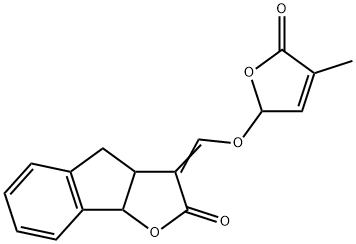 3-(4-Methyl-5-oxo-2,5-dihydro-furan-2-yloxymethylene)-3,3a,4,8b-tetrahydro-indeno[1,2-b]furan-2-one , GR-24, Germination Stimulant, strigolactone GR 24 구조식 이미지