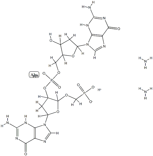 2-amino-9-[4-[[5-(2-amino-6-oxo-3H-purin-9-yl)-3-hydroxy-oxolan-2-yl]m ethoxy-oxido-phosphoryl]oxy-5-(phosphonatomethoxy)oxolan-2-yl]-3H-puri n-6-one, azane, hydrogen(+1) cation, platinum(+2) cation 구조식 이미지