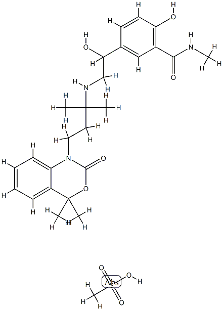 5-[2-[[4-(7,7-dimethyl-9-oxo-8-oxa-10-azabicyclo[4.4.0]deca-1,3,5-trie n-10-yl)-2-methyl-butan-2-yl]amino]-1-hydroxy-ethyl]-2-hydroxy-N-methy l-benzamide, methanesulfonic acid 구조식 이미지