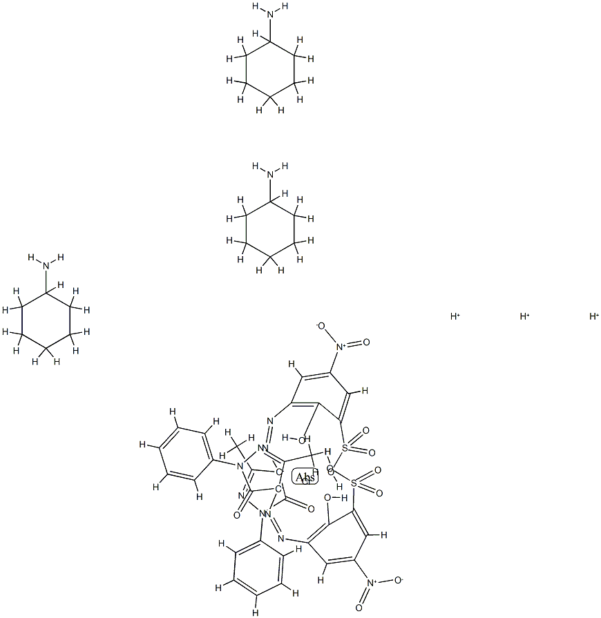 trihydrogen bis[3-[(4,5-dihydro-3-methyl-5-oxo-1-phenyl-1H-pyrazol-4-yl)azo]-2-hydroxy-5-nitrobenzene-1-sulphonato(3-)]chromate(3-), compound with cyclohexylamine (1:3) Structure