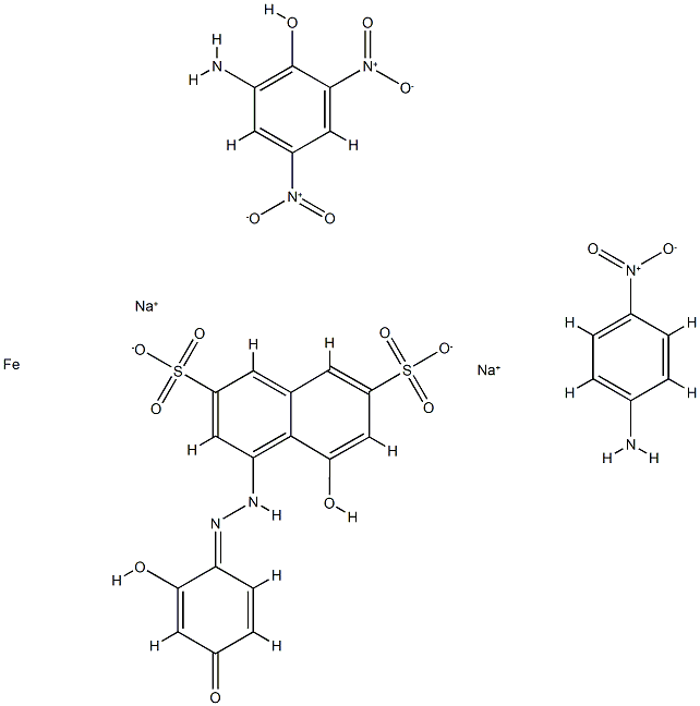 Iron, complexes with diazotized 2-amino-4,6-dinitrophenol coupled with diazotized 4-nitrobenzenamine and 4-[(2,4-dihydroxyphenyl)azo]-5-hydroxy-2,7-naphthalenedisulfonic acid, sodium salts Structure