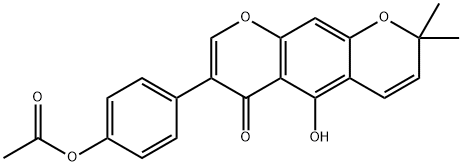 2H,6H-Benzo[1,2-b:5,4-b′]dipyran-6-one, 7-[4-(acetyloxy)phenyl]-5-hydroxy-2,2-dimethyl- 구조식 이미지
