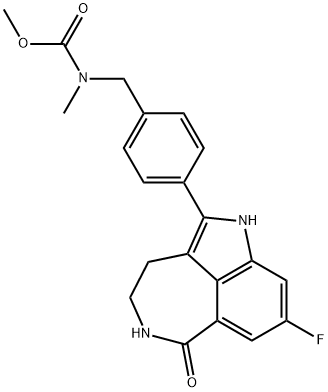 methyl (4-(8-fluoro-1-oxo-2,3,4,6-tetrahydro-1H-azepino[5,4,3-cd]indol-5-yl)benzyl)(methyl)carbamate 구조식 이미지