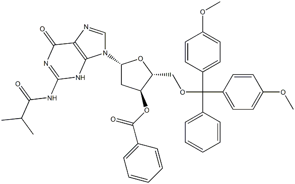 5'-O-[bis(4-methoxyphenyl)phenylmethyl]-2'-deoxy-N-(2-methyl-1-oxopropyl)guanosine 3'-benzoate Structure