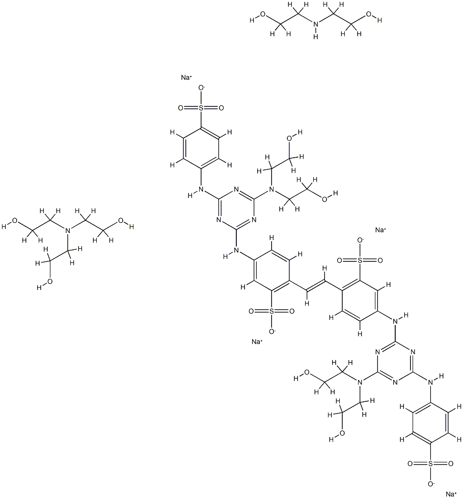 Benzenesulfonic acid, 2,2'-(1,2-ethenediyl)bis[5-[[4-[bis(2-hydroxyethyl)amino]-6-[(4-sulfophenyl)amino]-1,3,5-triazin-2-yl]amino]-, sodium salt, compd. with 2,2'-iminobis[ethanol] and 2,2',2''-nitrilotris[ethanol] Structure