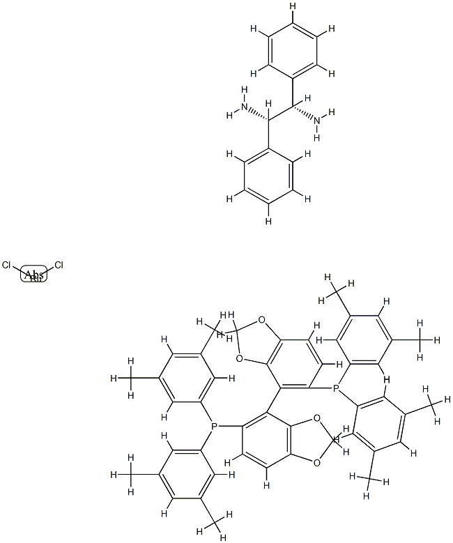 Dichloro{(S)-(-)-5,5'-bis[di(3,5-xylyl)phosphino]-4,4'-bi-1,3-benzodioxole} [(1S,2S)-(-)-1,2-diphenylethylenediamine]ruthenium(II) RuCl2[(S)-dm-segphos][(S,S)-dpen]　 Structure