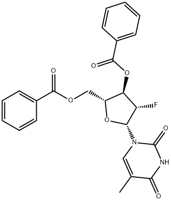 2,4(1H,3H)-Pyrimidinedione, 1-(3,5-di-O-benzoyl-2-deoxy-2-fluoro-β-D-arabinofuranosyl)-5-methyl- 구조식 이미지