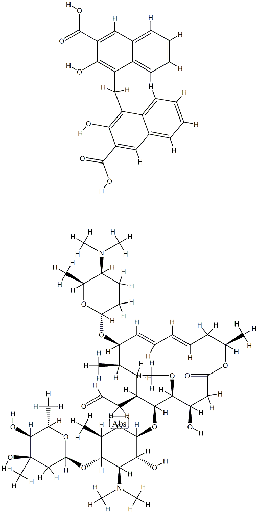 Leucomycin V, 9-O-[5-(dimethylamino)tetrahydro-6-methyl-2H-pyran-2-yl]-, [9(5S,6R)]-, 4,4'-methylenebis[3-hydroxy-2-naphthalenecarboxylate] (1:1) (salt) Structure