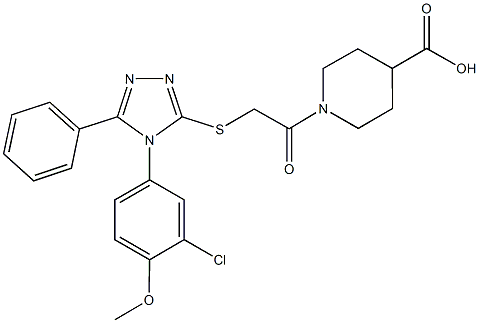 1-{2-[4-(3-Chloro-4-methoxy-phenyl)-5-phenyl-4H-[1,2,4]triazol-3-ylsulfanyl]-acetyl}-piperidine-4-carboxylic acid 구조식 이미지