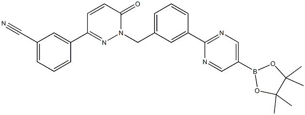 3-(6-oxo-1-(3-(5-(4,4,5,5-tetramethyl-1,3,2-dioxaborolan-2-yl)pyrimidin-2-yl)benzyl)-1,6-dihydropyridazin-3-yl)benzonitrile Structure