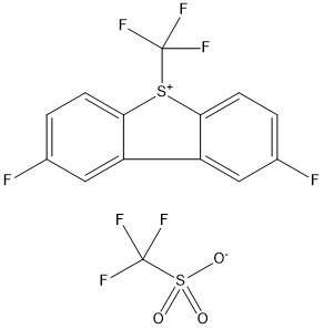 2,8-Difluoro-5-(trifluoromethyl)-5H-dibenzo[b,d]thiophen-5-ium Trifluoromethanesulfonate 구조식 이미지