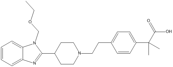 2-(4-(2-(4-(1-(ethoxymethyl)-1H-benzo[d]imidazol-2-yl)piperidin-1-yl)ethyl)phenyl)-2-methylpropanoic acid 구조식 이미지