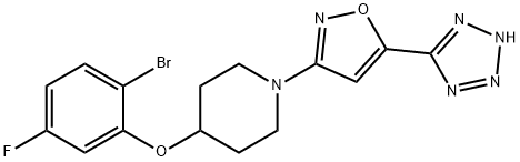 4-(2-Bromo-5-fluorophenoxy)-1-[5-(2H-tetrazol-5-yl)-3-isoxazolyl]piperidine 구조식 이미지