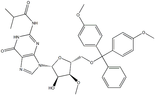 N2-iso-Butyroyl-5'-O-(4,4'-dimethoxytrityl)-3'-O-methylguanosine 구조식 이미지