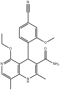 4-(4-Cyano-2-methoxyphenyl)-5-ethoxy-2,8-dimethyl-1,4-dihydro-1,6-naphthyridine-3-carboxamide 구조식 이미지