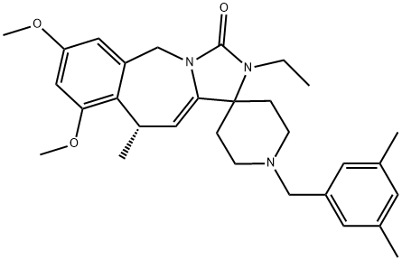 (10S)-1'-[(3,5-Dimethylphenyl)methyl]-2-ethyl-5,10-dihydro-7,9-dimethoxy-10-methylspiro[1H-imidazo[1,5-b][2]benzazepine-1,4'-piperidin]-3(2H)-one 구조식 이미지