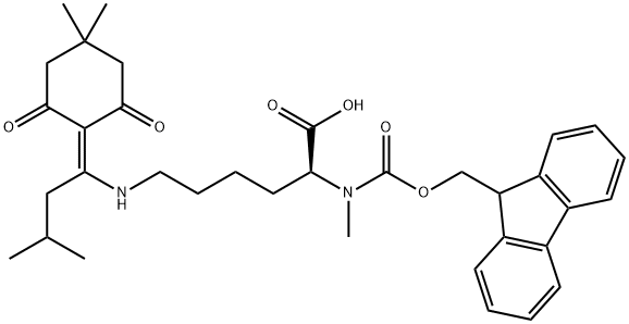 (2S)-6-{[1-(4,4-dimethyl-2,6-dioxocyclohexylidene)-3-methylbutyl]amino}-2-({[(9H-fluoren-9-yl)methoxy]carbonyl}(methyl)amino)hexanoic acid Structure