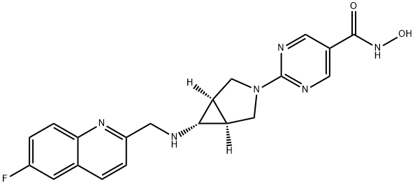 5-Pyrimidinecarboxamide, 2-[(1a,5a,6a)-6-[[(6-fluoro-2-quinolinyl)methyl]amino]-3-azabicyclo[3.1.0]hex-3-yl]-N-hydroxy- 구조식 이미지