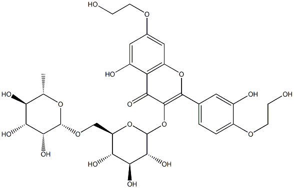 5-hydroxy-7-(2-hydroxyethoxy)-2-[3-hydroxy-4-(2-hydroxyethoxy)phenyl]-3-[(2S,3R,4S,5S,6R)-3,4,5-trihydroxy-6-[[(2R,3R,4R,5R,6S)-3,4,5-trihydroxy-6-methyloxan-2-yl]oxymethyl]oxan-2-yl]oxychromen-4-one Structure