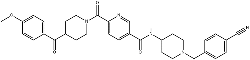 3-Pyridinecarboxamide, N-[1-[(4-cyanophenyl)methyl]-4-piperidinyl]-6-[[4-(4-methoxybenzoyl)-1-piperidinyl]carbonyl]- 구조식 이미지