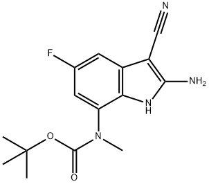 tert-butyl 2-amino-3-cyano-5-fluoro-1H-indol-7-yl(methyl)carbamate Structure