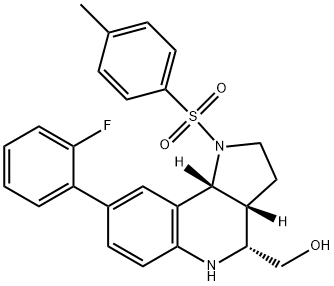 1H-Pyrrolo[3,2-c]quinoline-4-methanol, 8-(2-fluorophenyl)-2,3,3a,4,5,9b-hexahydro-1-[(4-methylphenyl)sulfonyl]-, (3aR,4R,9bR)- 구조식 이미지