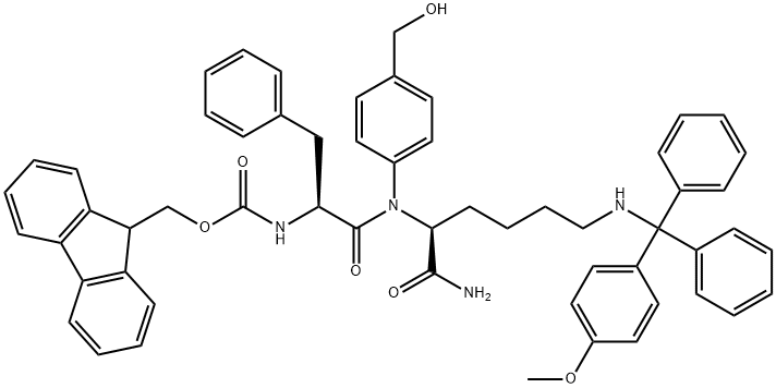 L-Lysinamide, N-[(9H-fluoren-9- ylmethoxy)carbonyl]-L-phenylalanyl-N-[4- (hydroxymethyl)phenyl]-N6-[(4- methoxyphenyl)diphenylmethyl]- Structure