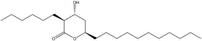 2H-Pyran-2-one, 3-hexyltetrahydro-4-hydroxy-6-undecyl-, (3S,4R,6R)- Structure