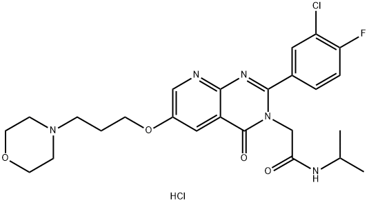 2-(3-Chloro-4-fluorophenyl)-N-(1-methylethyl)-6-[3-(4-morpholinyl)propoxy]-4-oxo-pyrido[2,3-d]pyrimidine-3(4H)-acetamide hydrochloride 구조식 이미지