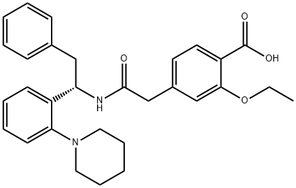 Benzoic acid, 2-ethoxy-4-[2-oxo-2-[[(1S)-2-phenyl-1-[2-(1-piperidinyl)phenyl]ethyl]amino]ethyl]- Structure
