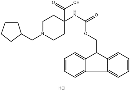 1-cyclopentylmethyl-4-(9h-fluoren-9-ylmethoxycarbonylamino)-piperidine-4-carboxylic acid hydrochloride Structure