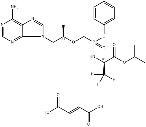 isopropyl ((R)-((((R)-1-(6-amino-9H-purin-9-yl)propan-2-yl)oxy)methyl)(phenoxy)                phosphoryl)-D-alaninate Structure