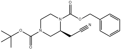 1-Benzyl 4-(tert-butyl) (S)-2-(cyanomethyl)piperazine-1,4-dicarboxylate 구조식 이미지