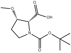 (2R,3S)-1-(tert-butoxycarbonyl)-3-methoxypyrrolidine-2-carboxylic acid 구조식 이미지