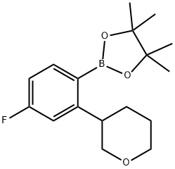 2-(4-fluoro-2-(tetrahydro-2H-pyran-3-yl)phenyl)-4,4,5,5-tetramethyl-1,3,2-dioxaborolane 구조식 이미지