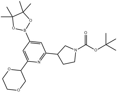tert-butyl 3-(6-(1,4-dioxan-2-yl)-4-(4,4,5,5-tetramethyl-1,3,2-dioxaborolan-2-yl)pyridin-2-yl)pyrrolidine-1-carboxylate 구조식 이미지