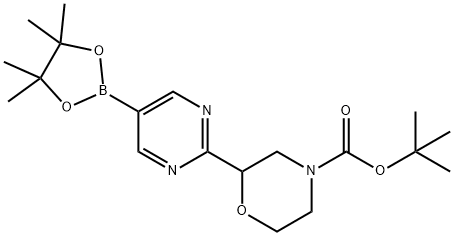 tert-butyl 2-(5-(4,4,5,5-tetramethyl-1,3,2-dioxaborolan-2-yl)pyrimidin-2-yl)morpholine-4-carboxylate 구조식 이미지