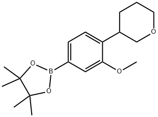 2-(3-methoxy-4-(tetrahydro-2H-pyran-3-yl)phenyl)-4,4,5,5-tetramethyl-1,3,2-dioxaborolane 구조식 이미지