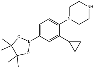 1-(2-cyclopropyl-4-(4,4,5,5-tetramethyl-1,3,2-dioxaborolan-2-yl)phenyl)piperazine 구조식 이미지
