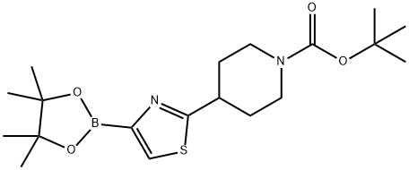 tert-butyl 4-(4-(4,4,5,5-tetramethyl-1,3,2-dioxaborolan-2-yl)thiazol-2-yl)piperidine-1-carboxylate Structure