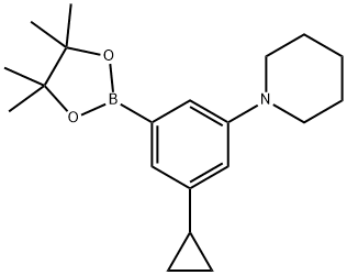 1-(3-cyclopropyl-5-(4,4,5,5-tetramethyl-1,3,2-dioxaborolan-2-yl)phenyl)piperidine 구조식 이미지