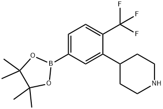 4-(5-(4,4,5,5-tetramethyl-1,3,2-dioxaborolan-2-yl)-2-(trifluoromethyl)phenyl)piperidine Structure