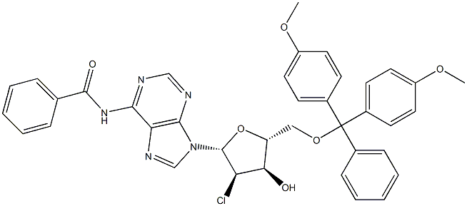 N6-Benzoyl-2'-chloro-5'-O-(4,4'-dimethoxytrityl)-2'-deoxyadenosine 구조식 이미지