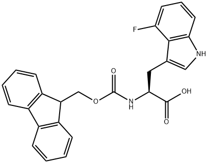 (2S)-2-({[(9H-fluoren-9-yl)methoxy]carbonyl}amino)-3-(4-fluoro-1H-indol-3-yl)propanoic acid 구조식 이미지