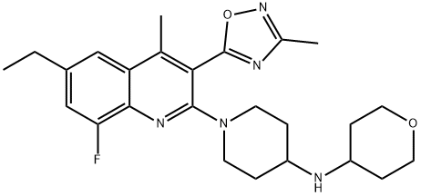 4-Piperidinamine, 1-[6-ethyl-8-fluoro-4-methyl-3-(3-methyl-1,2,4-oxadiazol-5-yl)-2-quinolinyl]-N-(tetrahydro-2H-pyran-4-yl)- Structure